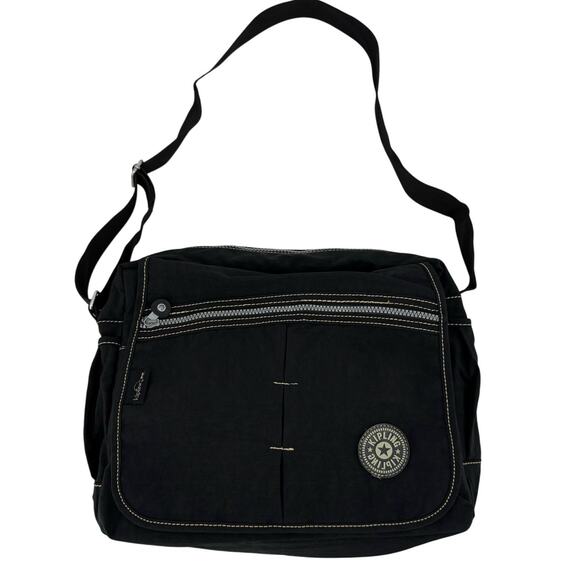 Kipling Black Messenger Cross Body Bag 14 x 11 x 3.5 Expandable Pockets Unisex - Picture 1 of 10